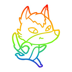 rainbow gradient line drawing friendly cartoon wolf running