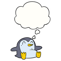 cartoon penguin and thought bubble