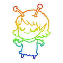 rainbow gradient line drawing smiling alien girl cartoon