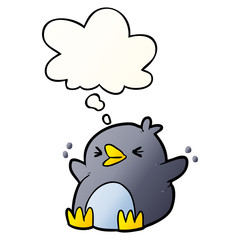 cartoon penguin and thought bubble in smooth gradient style