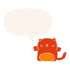 cartoon cat and speech bubble in retro style