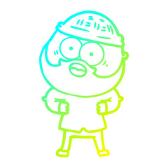 cold gradient line drawing cartoon bearded man