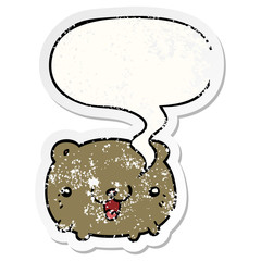 funny cartoon bear and speech bubble distressed sticker