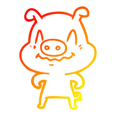warm gradient line drawing nervous cartoon pig