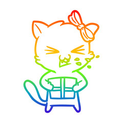 rainbow gradient line drawing cartoon cat