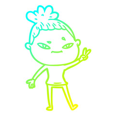 cold gradient line drawing cartoon woman