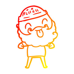 warm gradient line drawing man with beard sticking out tongue