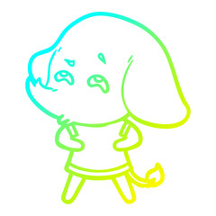 cold gradient line drawing cartoon elephant remembering