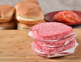 Raw hamburger patties