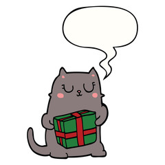 cartoon christmas cat and speech bubble