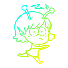 cold gradient line drawing cartoon alien girl