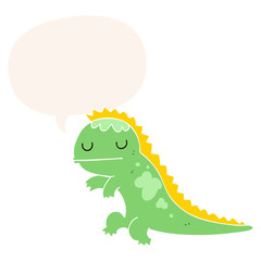 cartoon dinosaur and speech bubble in retro style
