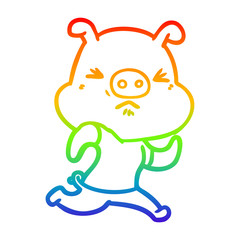 rainbow gradient line drawing cartoon angry pig wearing tee shirt