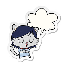 cartoon cat girl and speech bubble sticker