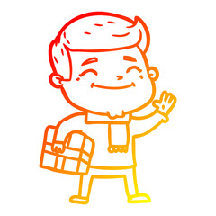 warm gradient line drawing happy cartoon man