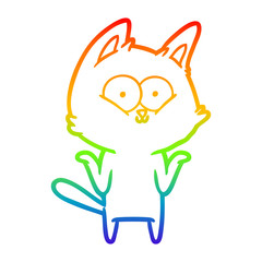 rainbow gradient line drawing cartoon cat shrugging shoulders