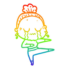 rainbow gradient line drawing cartoon old dancer woman crying