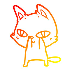 warm gradient line drawing cartoon cat staring