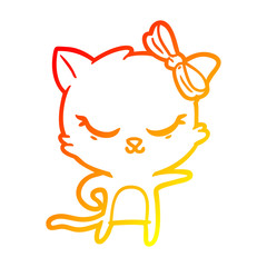 warm gradient line drawing cute cartoon cat with bow