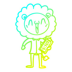 cold gradient line drawing happy cartoon lion