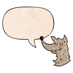 cartoon wolf and speech bubble in retro texture style