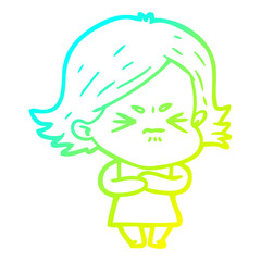 cold gradient line drawing cartoon angry girl