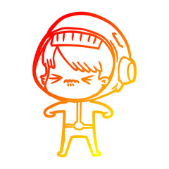 warm gradient line drawing angry cartoon space girl