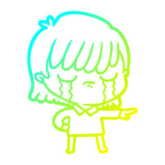 cold gradient line drawing cartoon woman crying