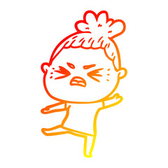 warm gradient line drawing cartoon angry woman