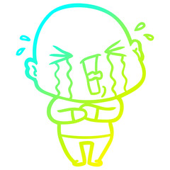 cold gradient line drawing cartoon crying bald man
