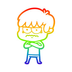 rainbow gradient line drawing annoyed cartoon boy