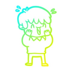 cold gradient line drawing cartoon laughing boy