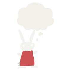 cute cartoon rabbit and thought bubble in retro style