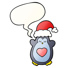 cute christmas penguin and speech bubble in smooth gradient style