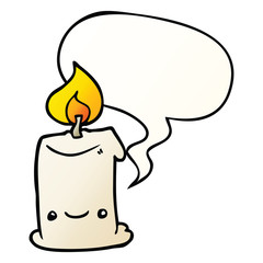 cartoon candle and speech bubble in smooth gradient style