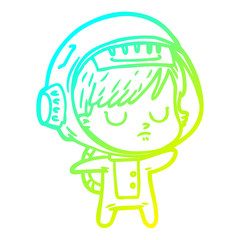 cold gradient line drawing cartoon astronaut woman