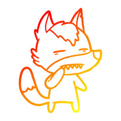 warm gradient line drawing unsure wolf showing teeth