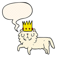 cartoon cat wearing crown and speech bubble in comic book style