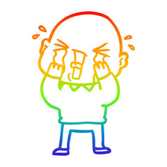 rainbow gradient line drawing cartoon crying bald man