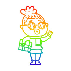 rainbow gradient line drawing cartoon woman wearing sunglasses