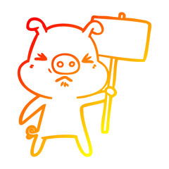 warm gradient line drawing cartoon angry pig