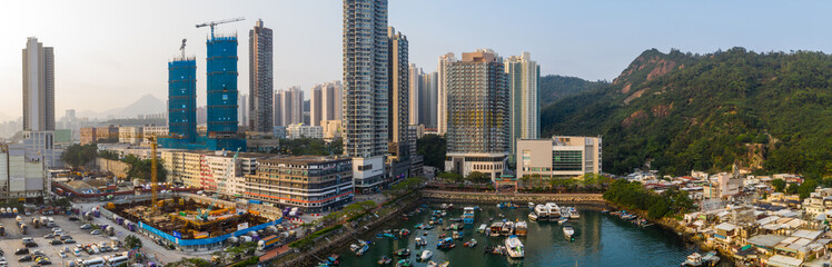 Fototapeta na wymiar Hong Kong residential district with the sea