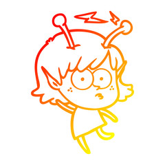 warm gradient line drawing cartoon alien girl