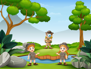 The scout kids are explore in the nature