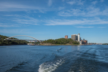 Fototapeta premium Houses and landscape at the inner harbor of Stockholm a summer day.
