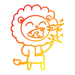 warm gradient line drawing cartoon roaring lion