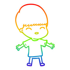 rainbow gradient line drawing happy cartoon boy