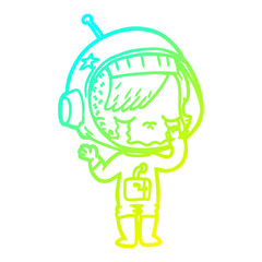cold gradient line drawing cartoon crying astronaut girl