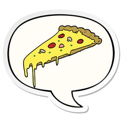 cartoon pizza slice and speech bubble sticker