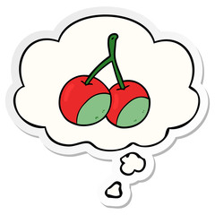  cartoon cherries and thought bubble as a printed sticker